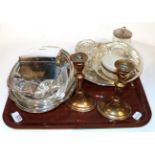 Silver plate, glass and brass including entree dishes, etc