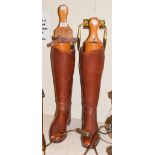 Pair of leather riding boots with Prouse & Sons Boot Makers, Bideford trees . Surface loss to