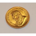 South Africa, 1974 Krugerrand. 1 oz. fine gold (.999). Obv: Bust of Paul Kruger left. Rev: