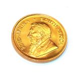 South Africa, 1974 Krugerrand. 1 oz. fine gold (.999). Obv: Bust of Paul Kruger left. Rev: