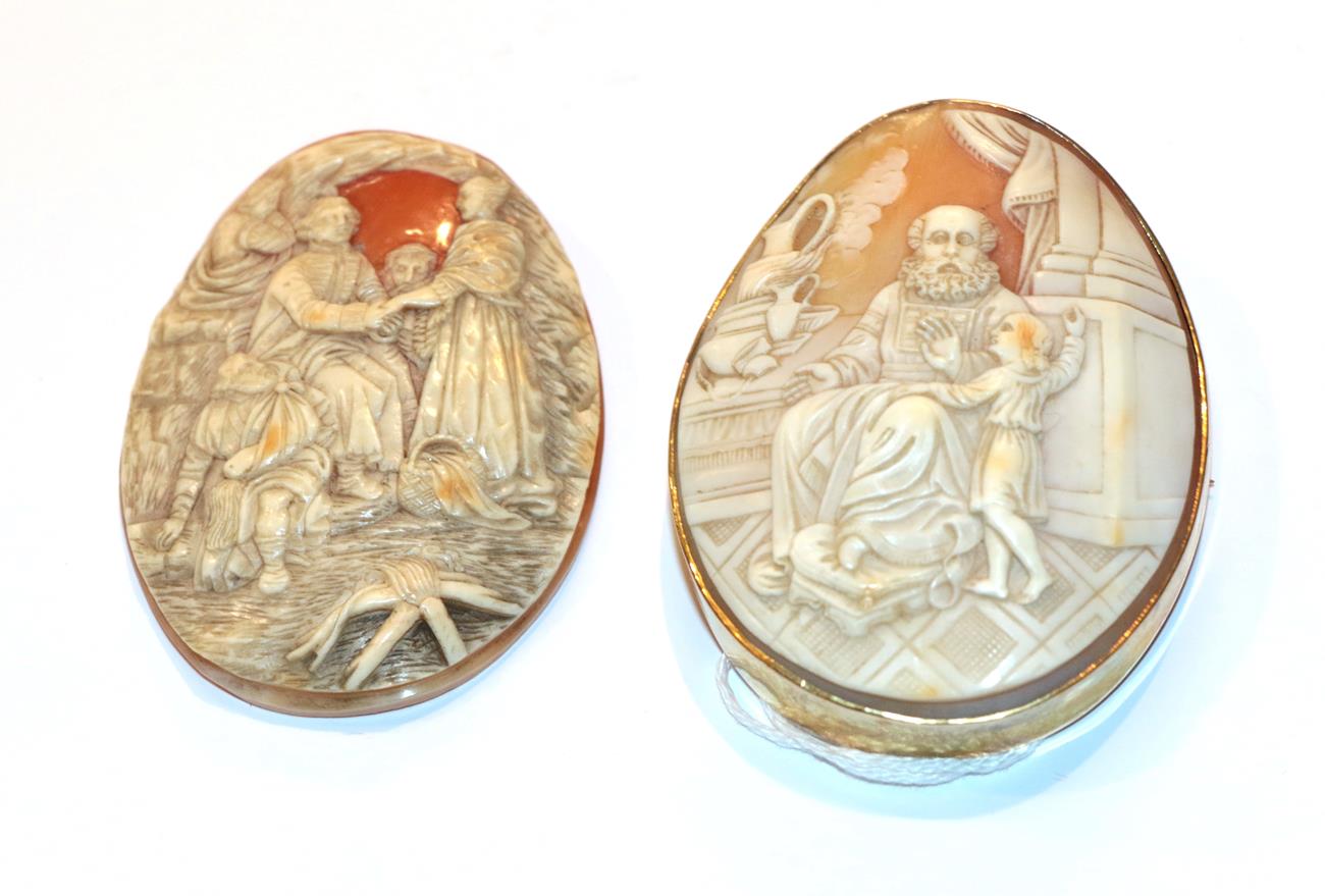 A Victorian cameo brooch, frame stamped '9CT' and an unmounted Victorian cameo