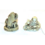 Japanese ivory netsuke, figure beside a rat and a mallet, 3cm high; and another figure beside