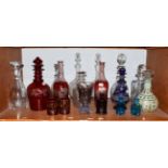A collection of mostly 19th century decanters and glass, including Bohemian overlay examples (one