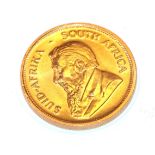 South Africa, 1974 Krugerrand. 1 oz. fine gold (.999). Obv: Bust of Paul Kruger left. Rev: