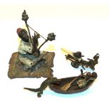 Three late 19th century Austrian cold painted bronze groups, largest 10cm high. All over general