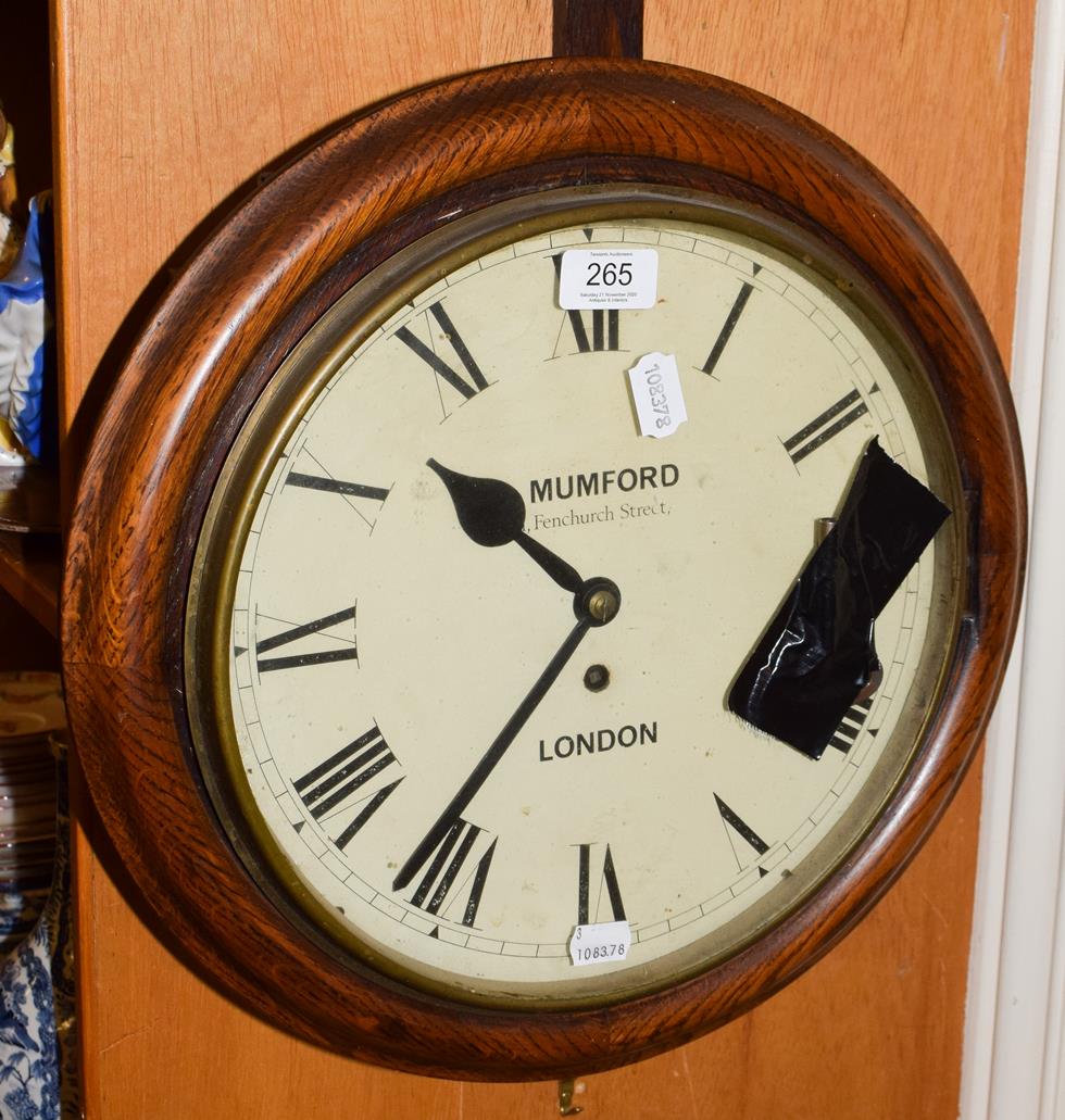 An oak cased wall clock, Mumford, Fenchurch Street, London, with single fusee movement and roman