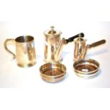 A silver tankard by Mappin & Webb with four other items