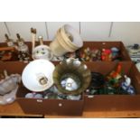 Five boxes of miscellaneous lamps, ceramics and other items (qty)
