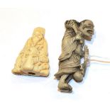Japanese ivory netsuke, Sennin with toad, 6.5cm high, and another as a seated figure, 5cm high (2) .