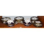 A Victorian cobalt blue and gilt highlighted part dinner service, including two tureens and