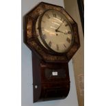 A 19th century mahogany and brass inlaid drop dial wall clock, the dial indistinctly marked Leeds (