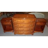 A reproduction bow fronted yew wood four height chest of drawers, 87cm by 50cm by 84cm high,