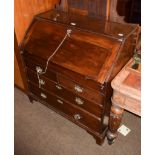 An 18th century mahogany bureau, fall front, fitted interior with well, two short and two long