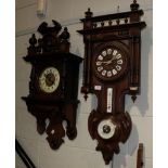 Two 20th century mahogany veneered wall clocks, one with integral barometer and thermometer (2)