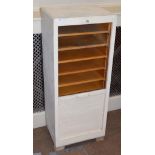 A painted tambour-fronted oak filing cabinet, 46cm by 36cm by 115cm high