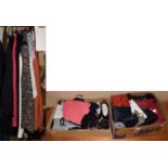 Assorted costume and accessories including a 1950s black wool cardigan with bead decoration, Laura
