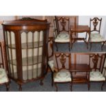 A pine smoker's chair, a set of four mahogany dining chairs; a two-tier occasional table, a bow-