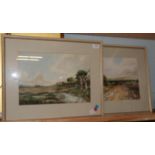 Attributed to Ruth Collet (20th Century) Study of a pastoral landscape with cottages, signed and