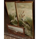 C*M*B A pair of studies of Herons, oil on canvas, one initialled and dated 1900 together with an