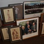 Yorkshire cricket interest; A group of spy prints, a signed cricket photo and a signed work after