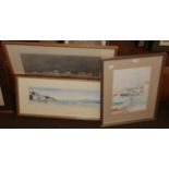 Sam Chadwick 'Boats on tranquil water' signed, mixed media, together with Claire Davies 'The Dyfi