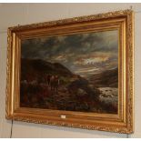 British School (19th/20th Century) Highland cattle in extensive landscape, oil on canvas, 60cm by