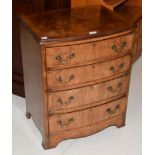 A small reproduction mahogany bow-front four-height chest of drawers, 62cm by 48cm by 75cm high