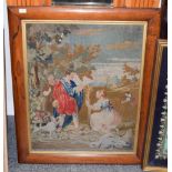 Large wool work picture by Mary Anne Tasker dated 1850, titled Boas and Ruth, New Jerusalem