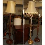 A gilt and fabric standard lamp, together with three further mahogany examples (4)