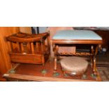 A reproduction mahogany Canterbury; together with a 19th century rosewood X-frame stool and a