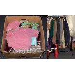 Quantity of assorted ladies and gents costume including John Collier suits, knitwear, two