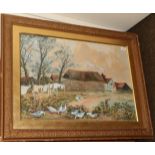 W D Guthrie, Geese before a country cottage, signed, watercolour, 49.5cm by 71cm
