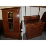A Victorian oak two piece bedroom suite comprising single mirrored door wardrobe, 121cm by 53cm by