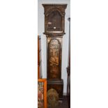 ~ A green chinoiserie eight day longcase clock, 18th century and later, arch brass dial signed