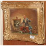 Louis Jennings (20th century) 'The Auctioneer' signed and inscribed verso, oil on board, 19cm by