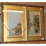 Raffaele Mainella (1858-1907) Italian coastal scene signed, watercolour, 31cm by 16.5cm; together