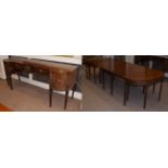 A Adams style mahogany dining table in four sections, 328cm (extended) by 121cm by 74cm high; and
