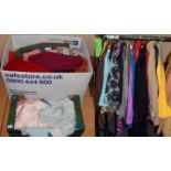 Quantity of circa 1960s and 70's costume etc including flared trousers and separates, two boxes of
