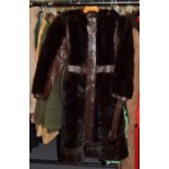 Brown leather and chevron cut mink coat, with press stud fastening, fur collar and matching
