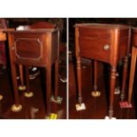 Two late 19th century pot cupboards, single doors, turned supports, 39cm by 31cm by 74cm high and