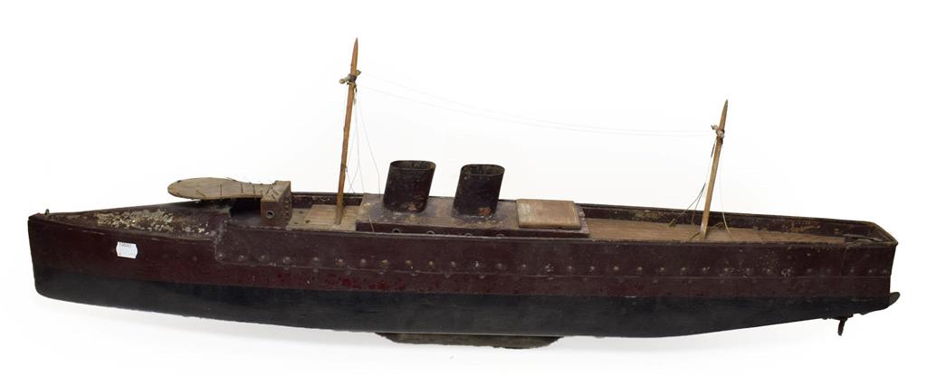 Scratch Built Ship with steam boiler and single cylinder motor under removable superstructure,