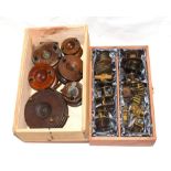 A Collection Of 16 Mainly Brass Plate And Crank Wind Reels along with 6 strap and starback wood