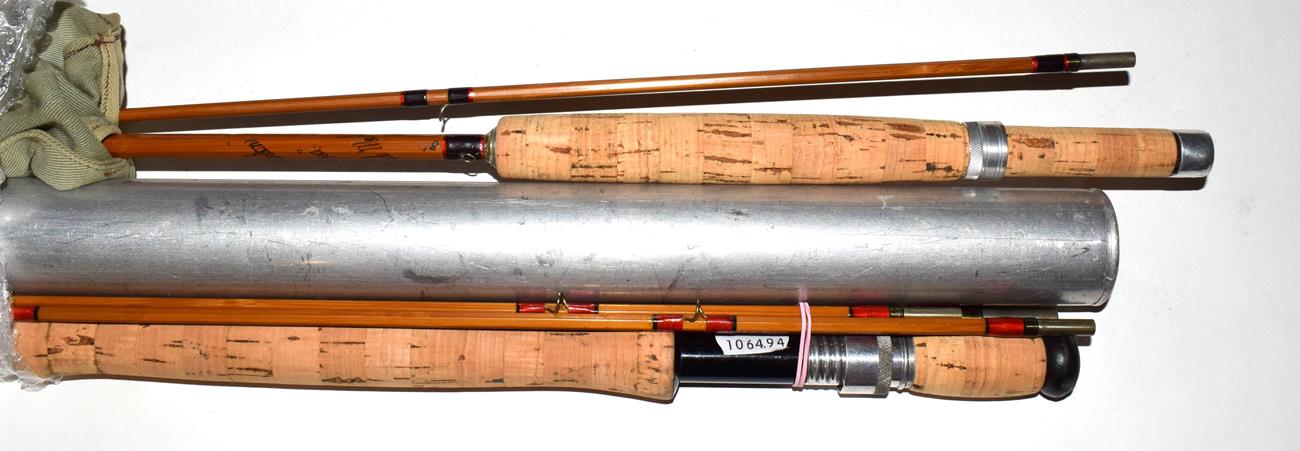 A Hardy ''Salmon De-Luxe'' 3 Section Cane salmon Fly Rod with additional top section, 9-6'' long, #7