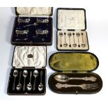 A cased set of four George V silver salt cellars, by Robert Pringle and Sons, London, 1925 and 1926,