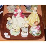 A group of seven Royal Worcester figures comprising; FIrst Dance, Grandmothers Dress, Teatime,