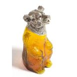 A silver plate mounted amber glass claret jug in the form of a bear, the silver plate mounts