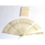 A 19th century ivory card case and a brisee fan. combined weight 108g