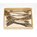 A set of six American silver individual asparagus tongs, by Gorham, providence Rhode Island, with