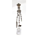 A Victorian silver chatelaine, apparently unmarked, last half 19th century, the clip with openwork