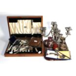 Silver and plate including a heavily chased silver spoon, a small toddy ladle, a pair of salts,